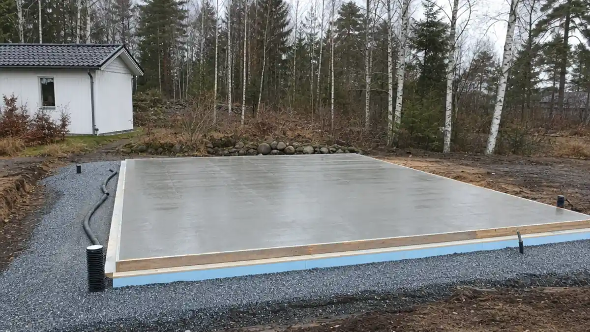 Betongplatta och form för garagefundament